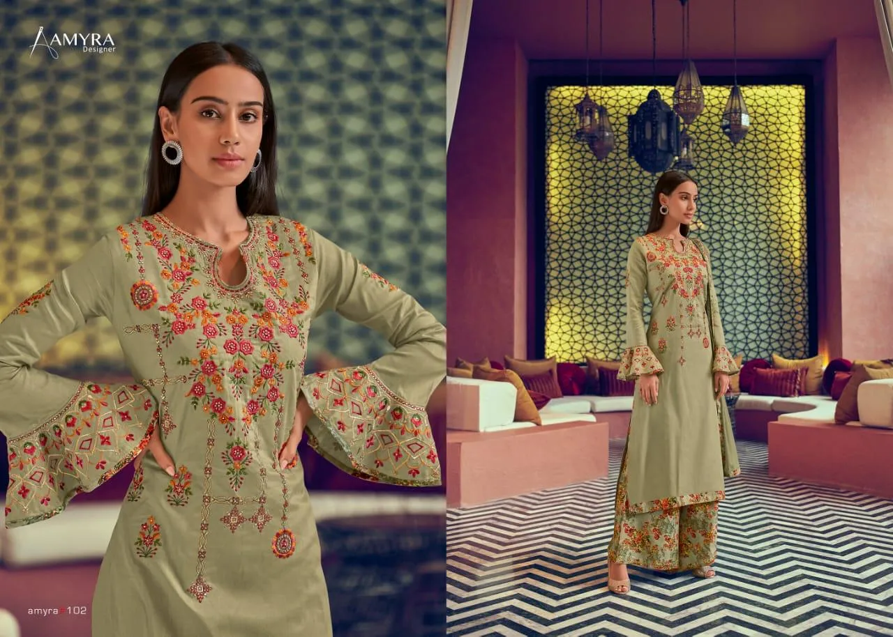 Amyra Deisgner Launched Nayaab Cotton Heavy Embroidery Work Casual Wear Salwar Suits