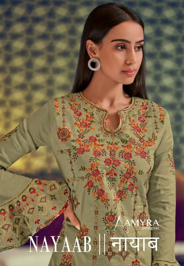 Amyra Deisgner Launched Nayaab Cotton Heavy Embroidery Work Casual Wear Salwar Suits