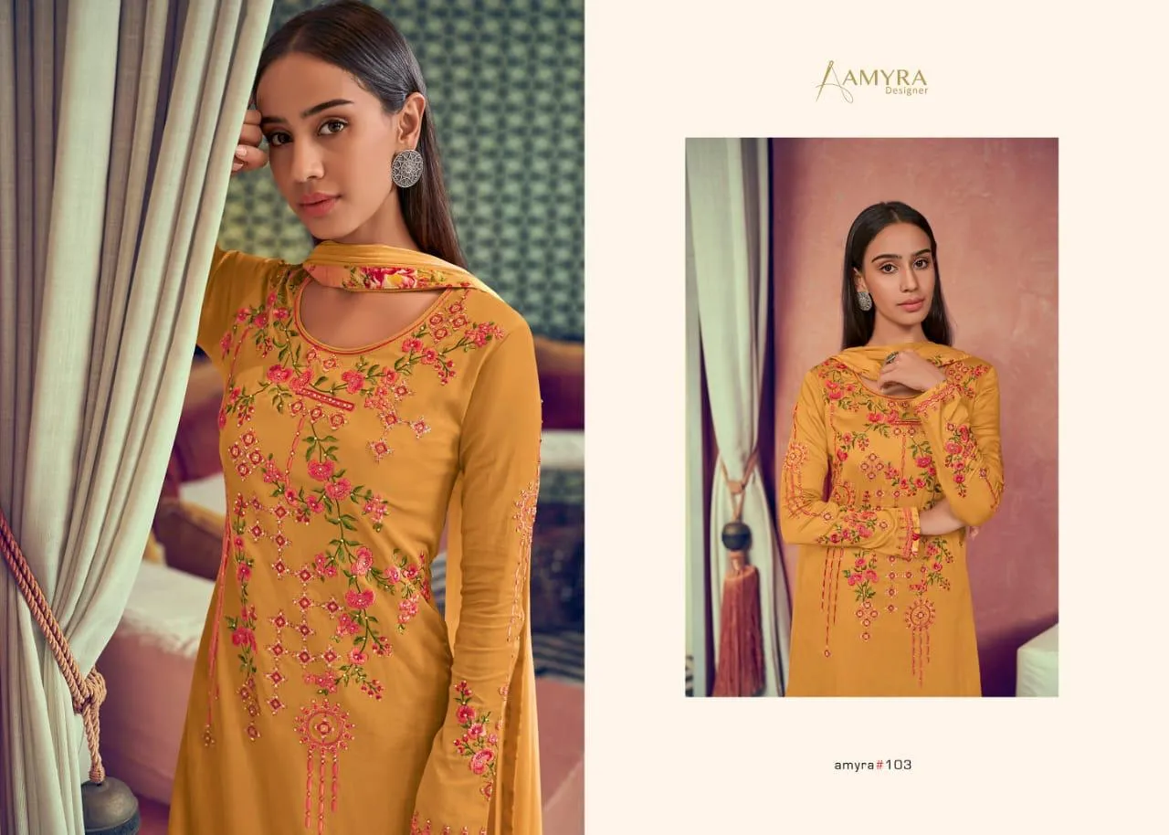 Amyra Deisgner Launched Nayaab Cotton Heavy Embroidery Work Casual Wear Salwar Suits