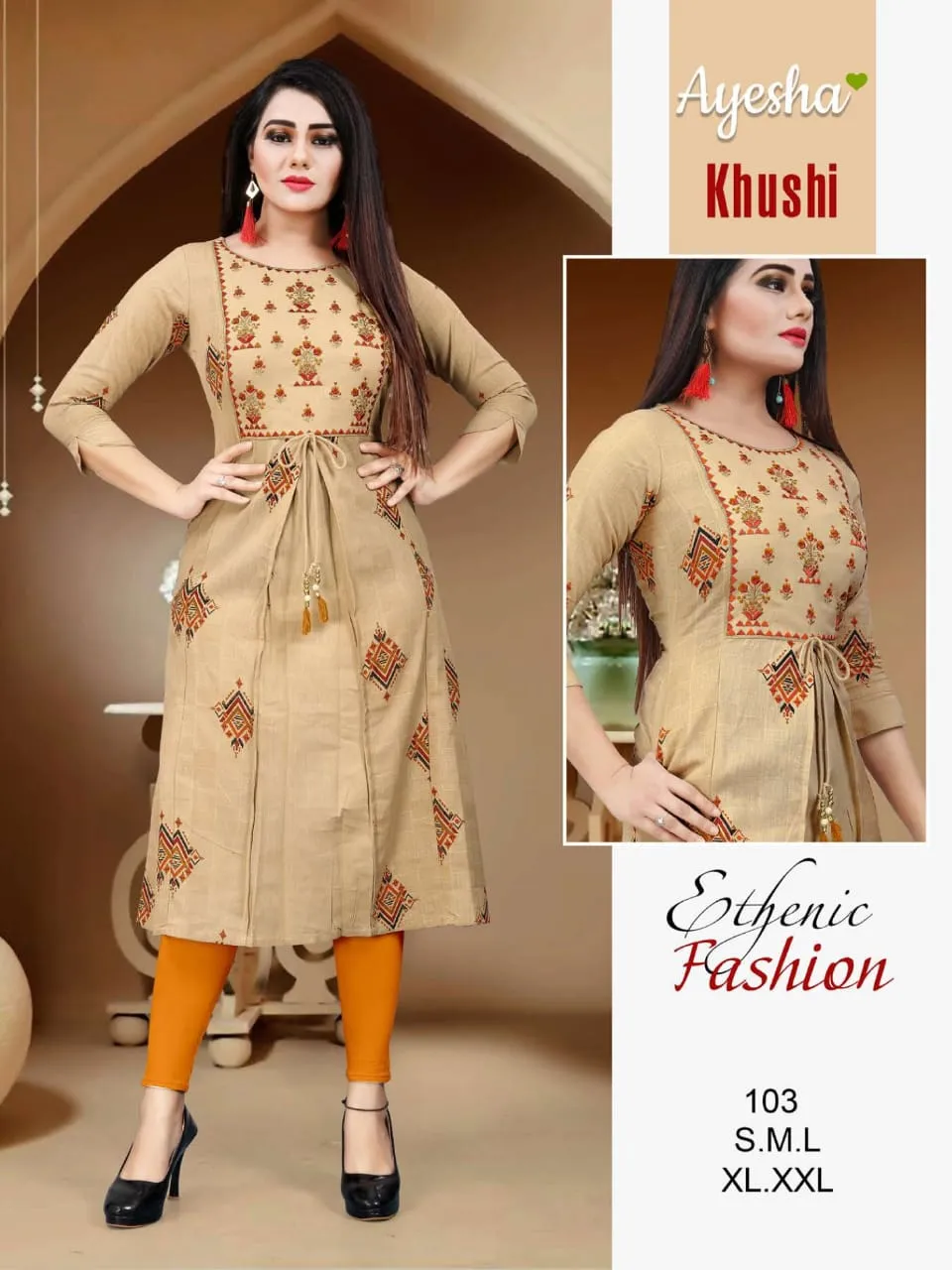 Ayesha Presents Khushi Cotton Flex Embroidery Work Casual Wear Kurtis Collection