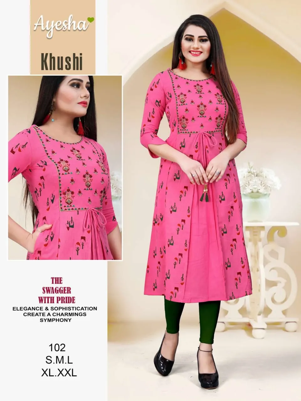 Ayesha Presents Khushi Cotton Flex Embroidery Work Casual Wear Kurtis Collection