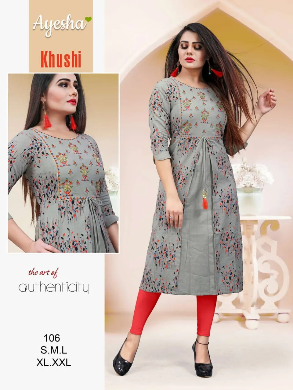 Ayesha Presents Khushi Cotton Flex Embroidery Work Casual Wear Kurtis Collection