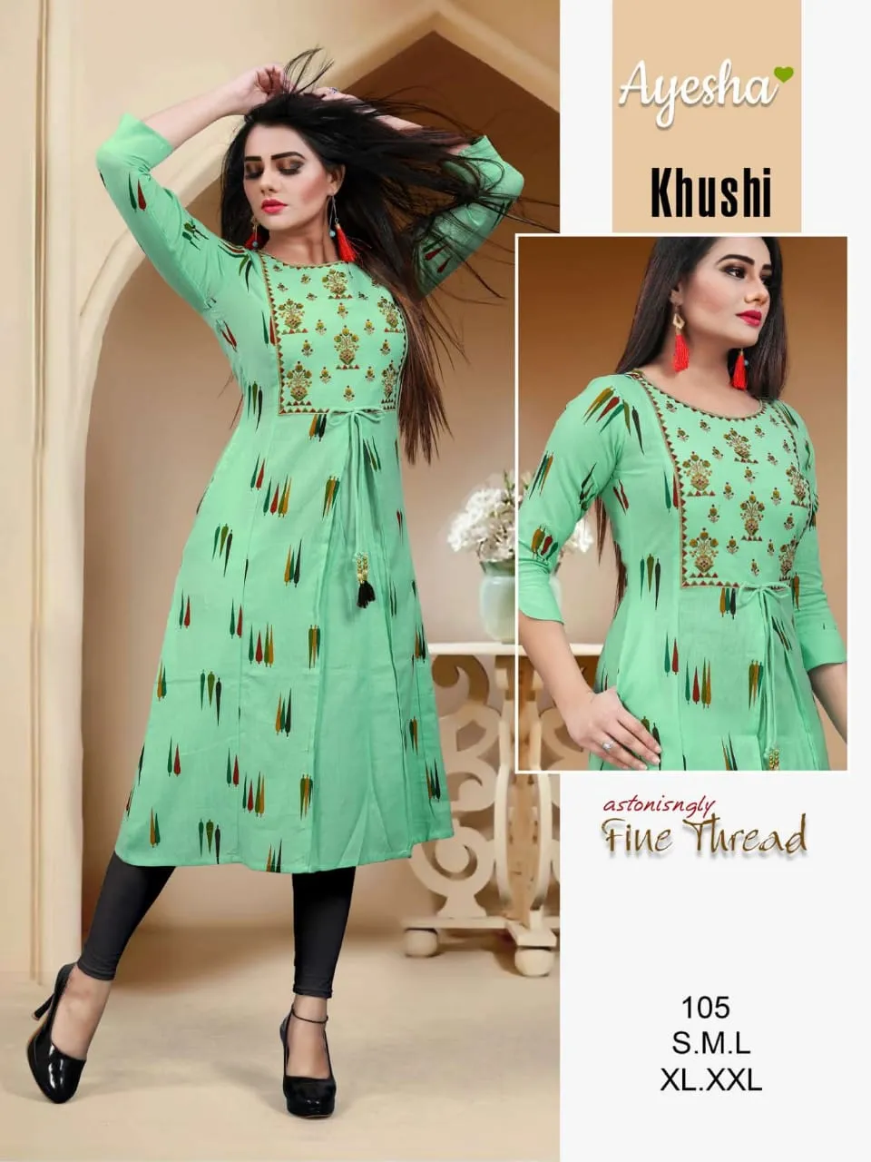 Ayesha Presents Khushi Cotton Flex Embroidery Work Casual Wear Kurtis Collection