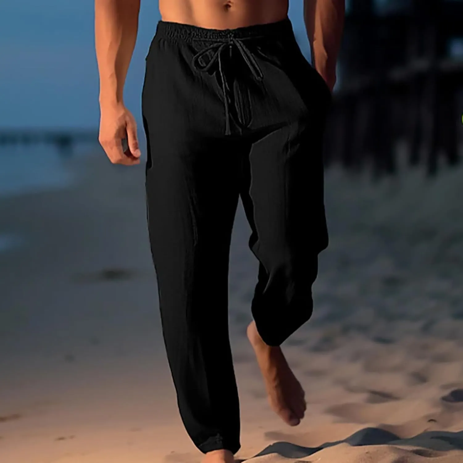 Aymnlox Mens Solid Pants Comfortable Lightweight Athletic Pants Joggers Elastic Drawstring Breathable Pants Wide Leg Trousers