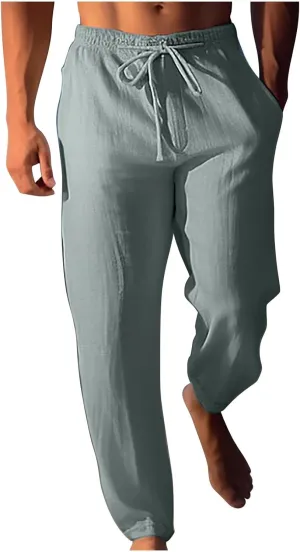 Aymnlox Mens Solid Pants Comfortable Lightweight Athletic Pants Joggers Elastic Drawstring Breathable Pants Wide Leg Trousers
