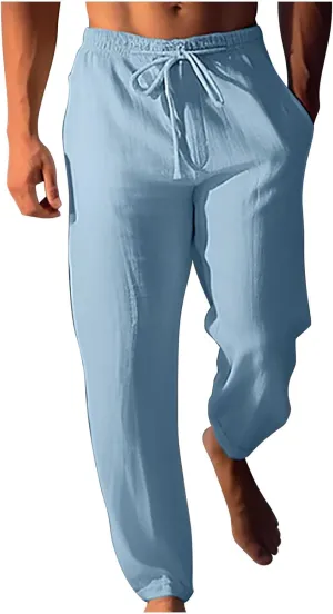 Aymnlox Mens Solid Pants Comfortable Lightweight Athletic Pants Joggers Elastic Drawstring Breathable Pants Wide Leg Trousers