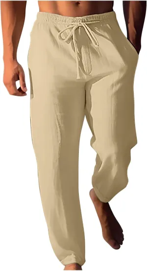 Aymnlox Mens Solid Pants Comfortable Lightweight Athletic Pants Joggers Elastic Drawstring Breathable Pants Wide Leg Trousers