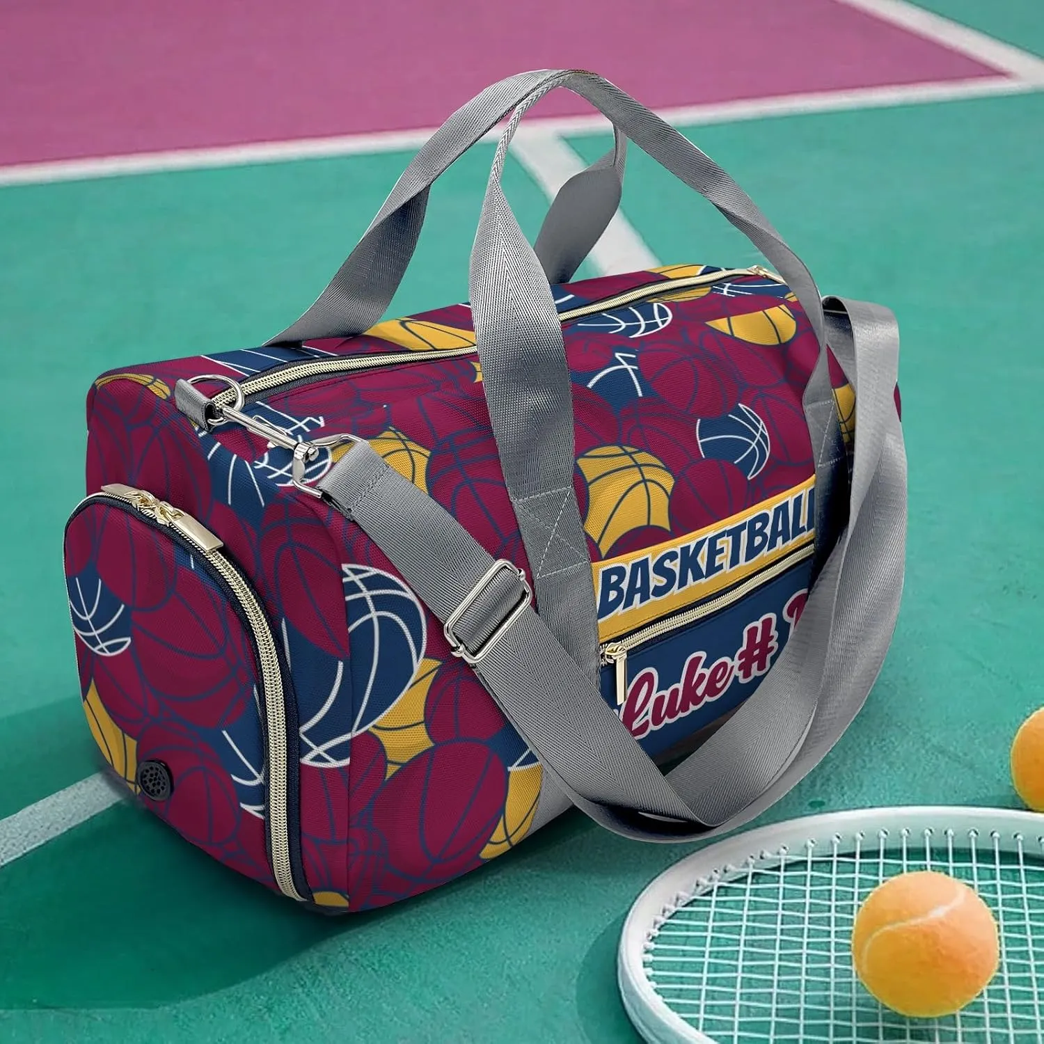 Basketball Gold Red Navy Travel Bag Customized Duffel Bags Overnight Bag Personalized Gift Gym Bags