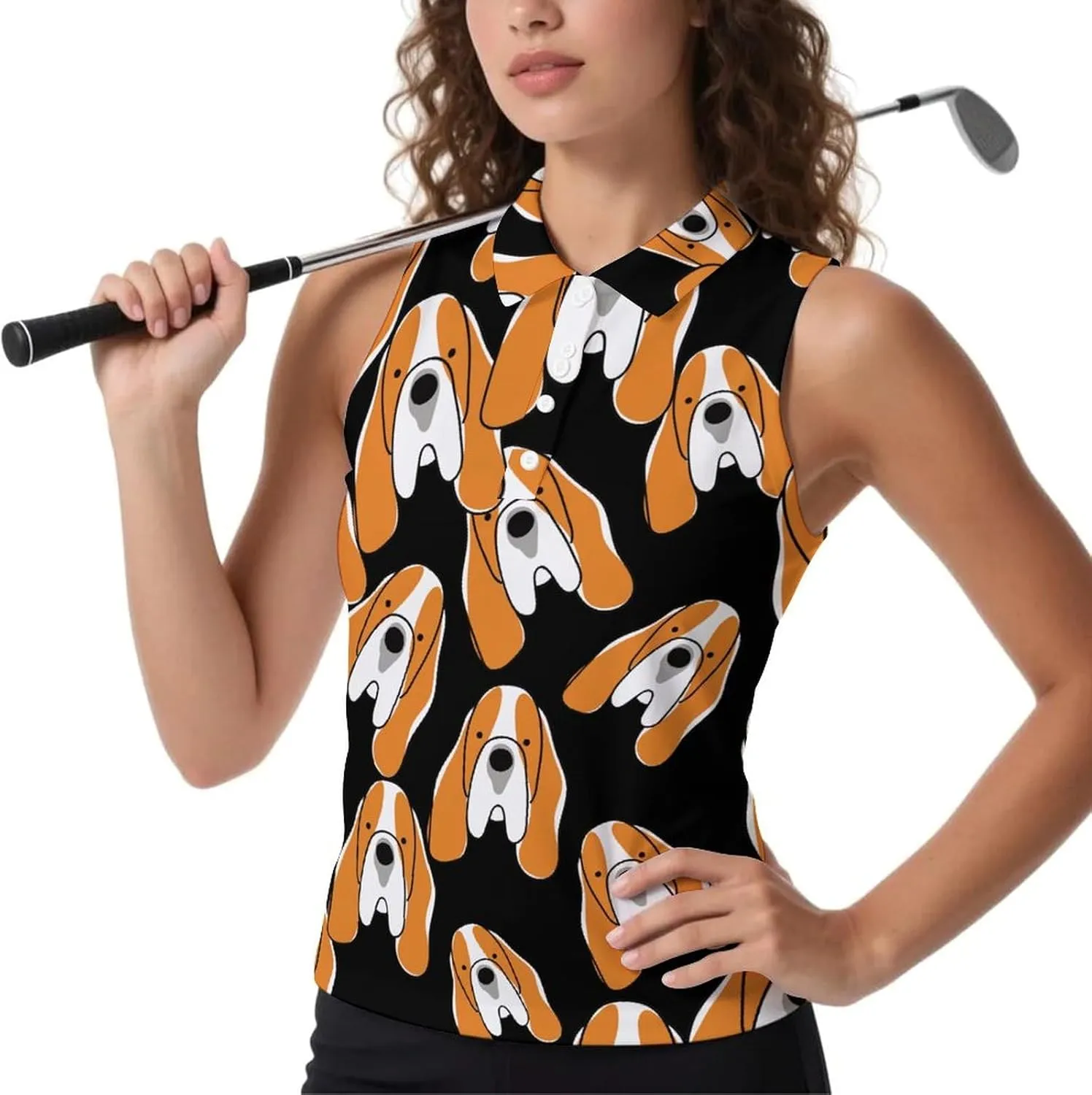 Basset Hound Women's Sleeveless Golf Polo Shirts Athletic Tank Tops