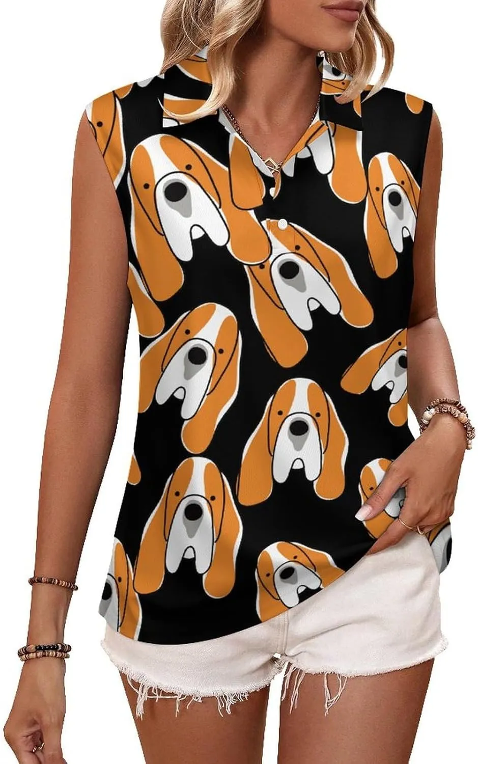 Basset Hound Women's Sleeveless Golf Polo Shirts Athletic Tank Tops