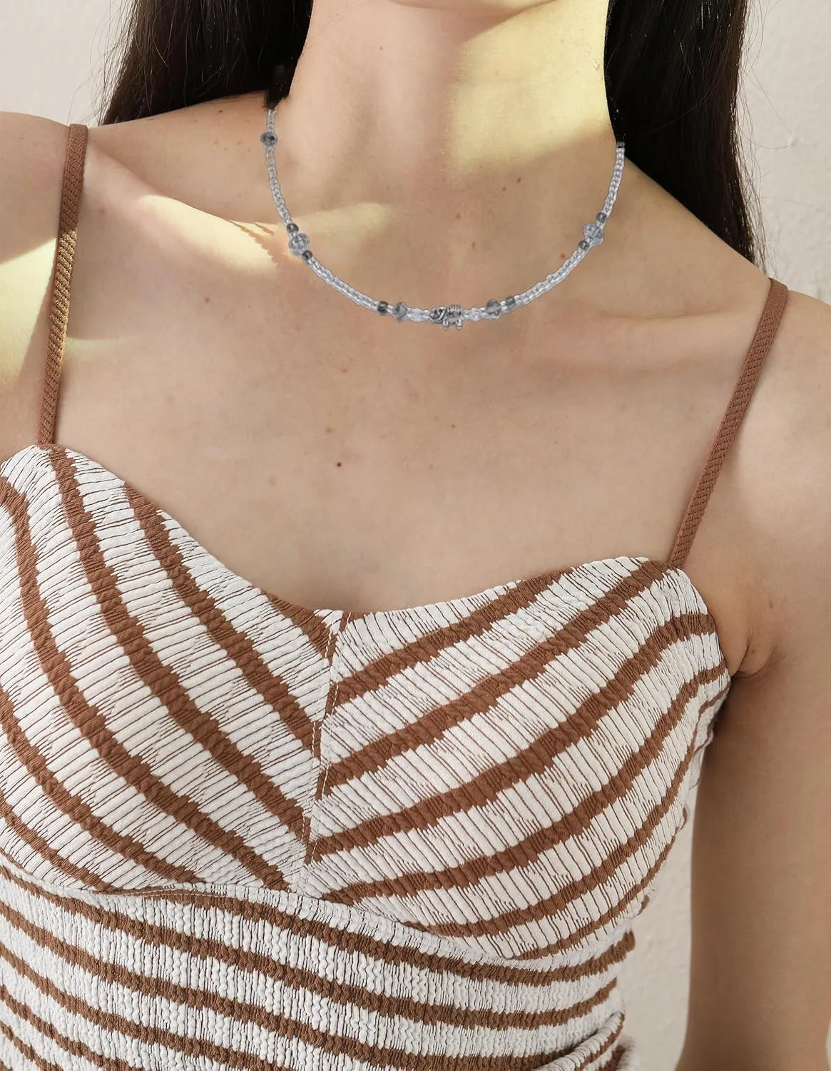 Beaded Gemstone Necklace for Women, Natural Stone Crystal Handmade Choker Necklaces Boho Jewelry for Women