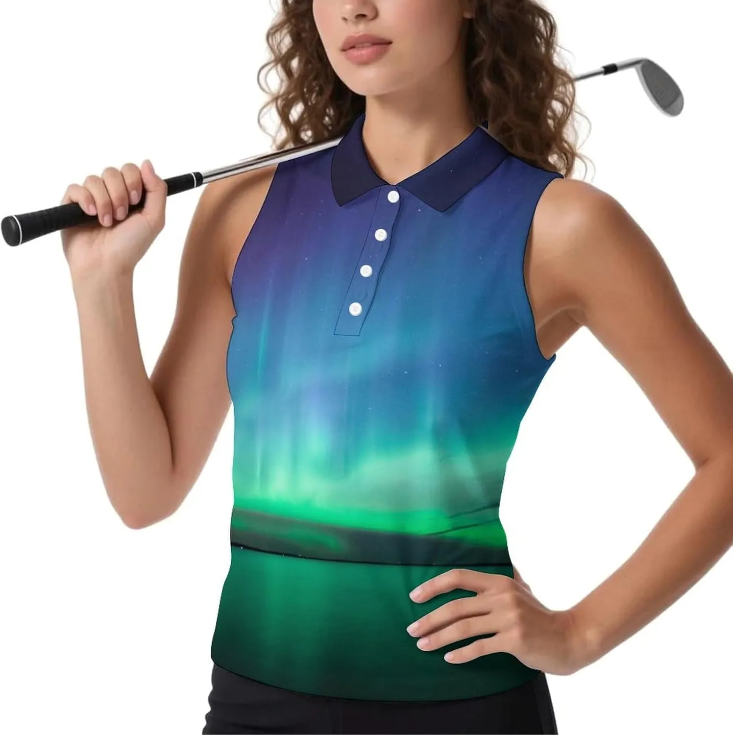 Beautiful Northern Lights Women's Sleeveless Golf Polo Shirts Athletic Tank Tops