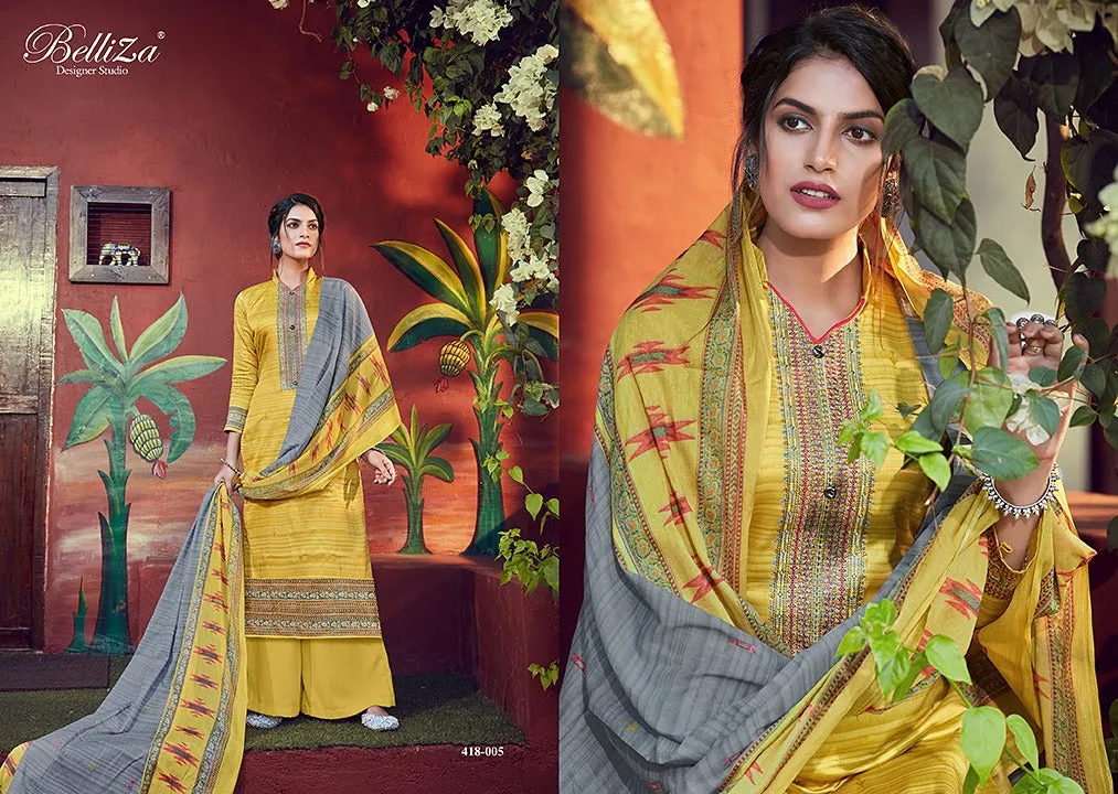 Belliza Designer Studio Zeenat Jam Cotton Embroidery Work Casual Wear Salwar Suits