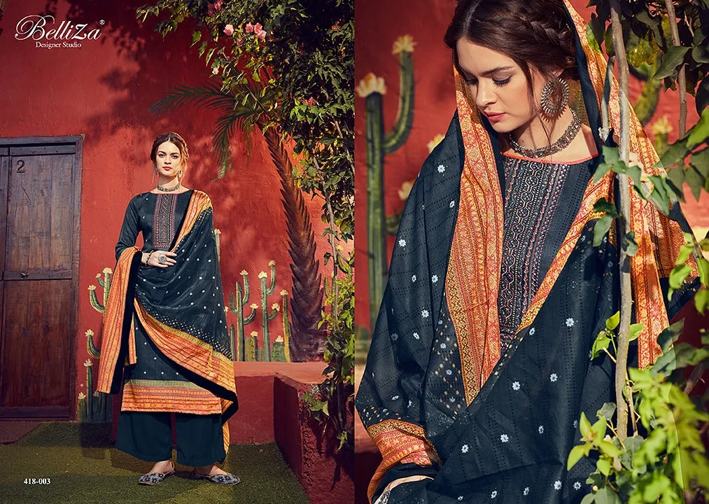 Belliza Designer Studio Zeenat Jam Cotton Embroidery Work Casual Wear Salwar Suits