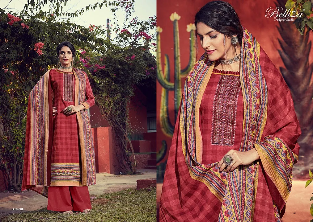 Belliza Designer Studio Zeenat Jam Cotton Embroidery Work Casual Wear Salwar Suits