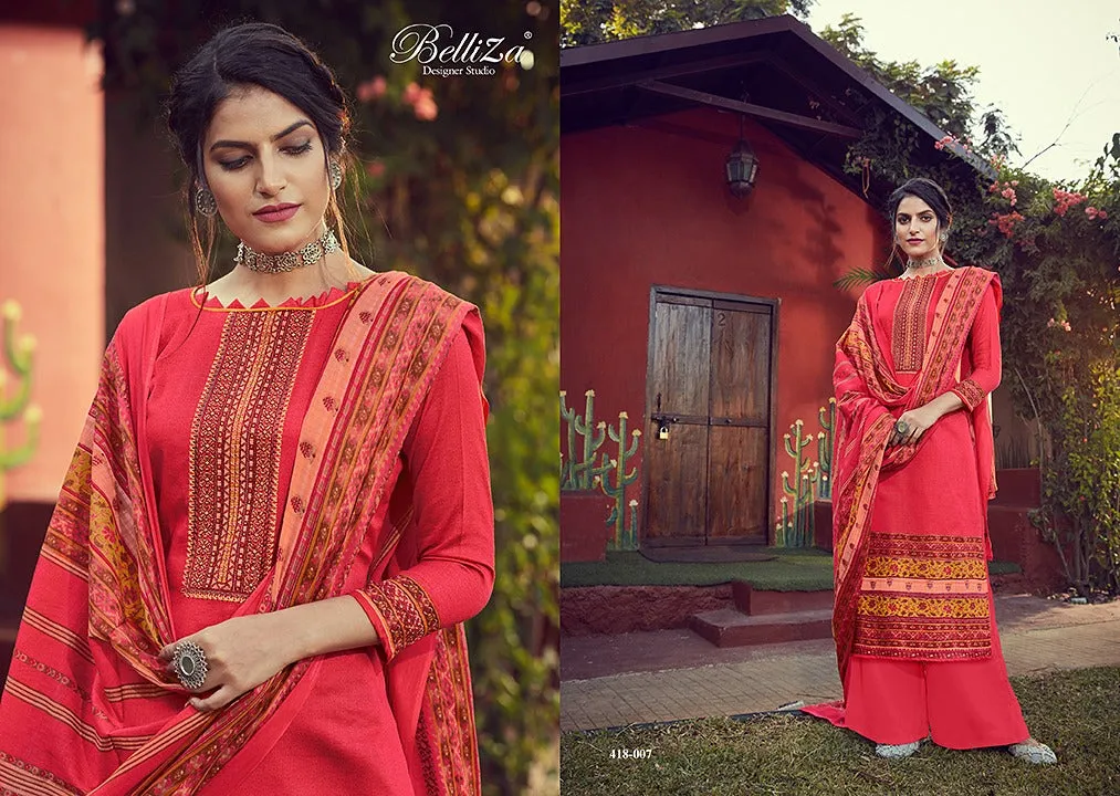 Belliza Designer Studio Zeenat Jam Cotton Embroidery Work Casual Wear Salwar Suits