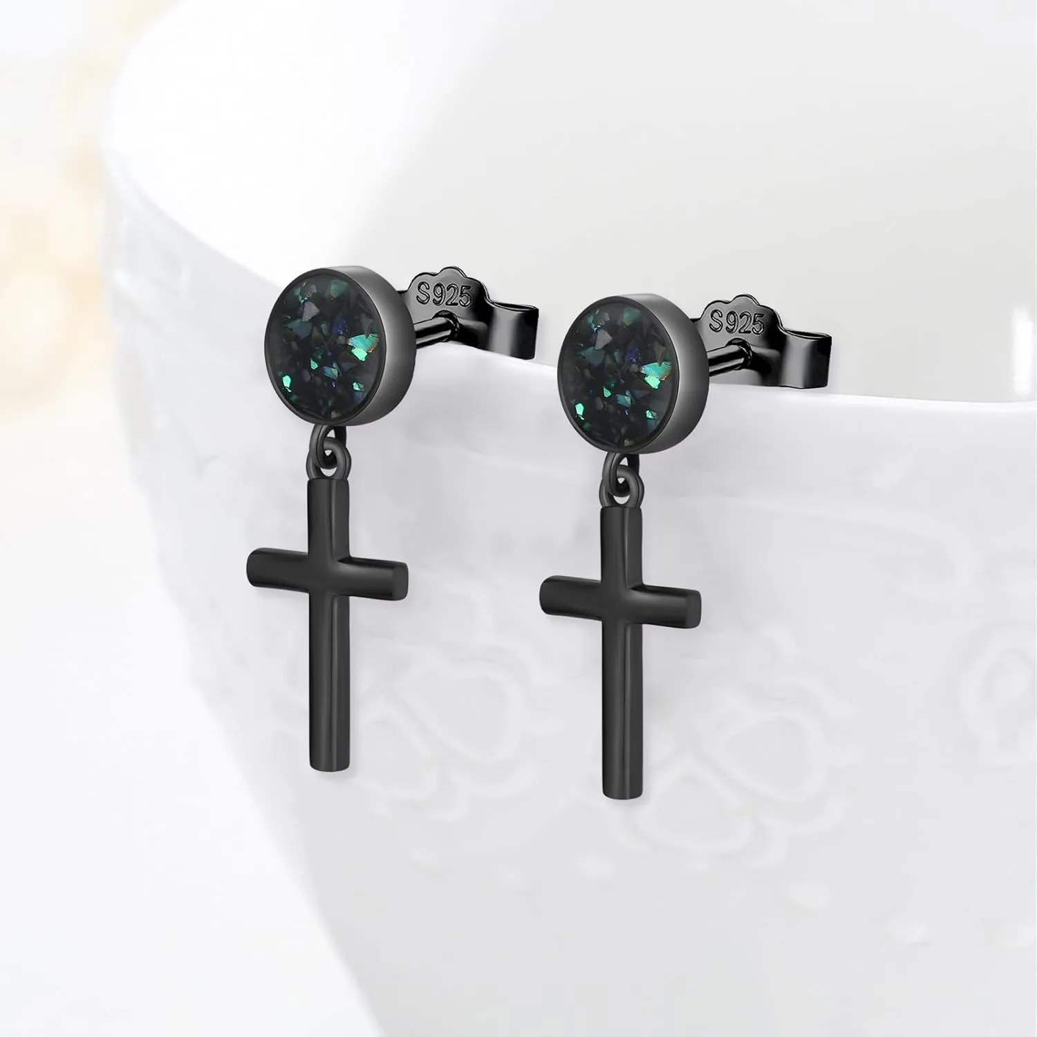 Black Dangle Drop Earrings 925 Sterling Silver Turquoise/Abalone Shell Earrings Jewelry Gifts for Women Men