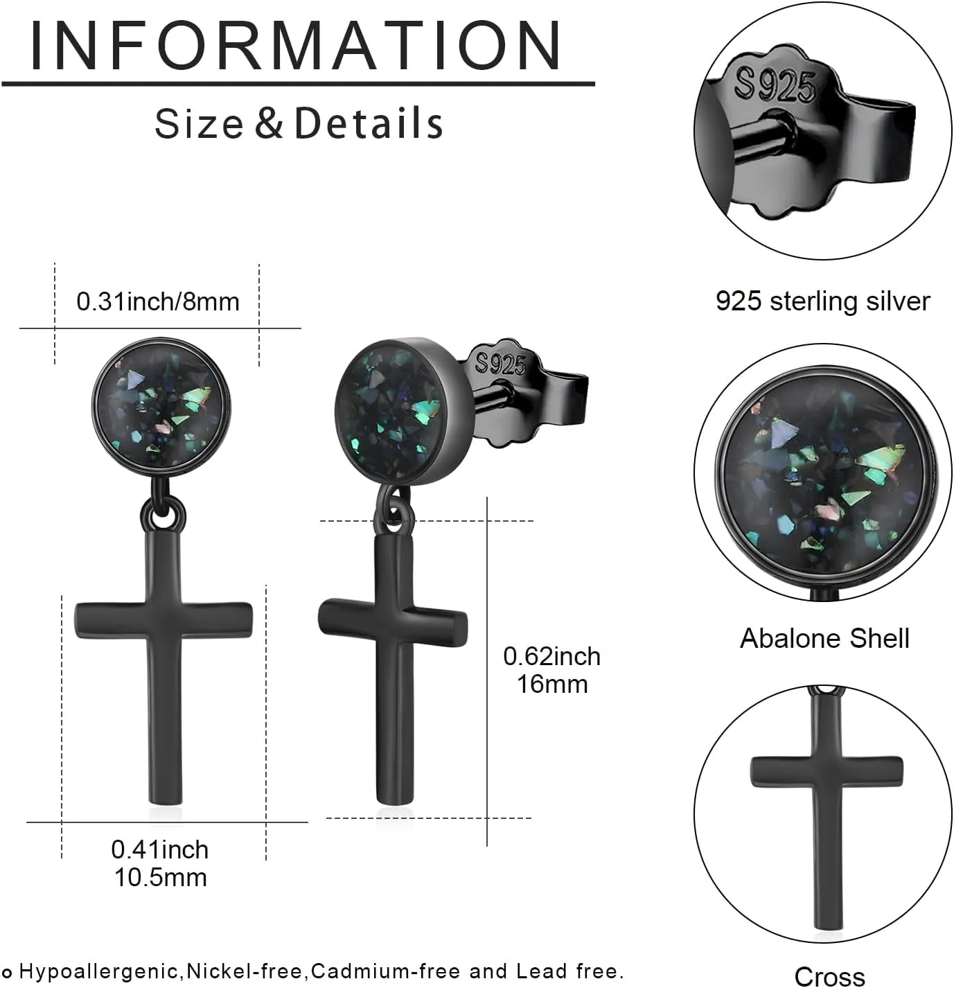 Black Dangle Drop Earrings 925 Sterling Silver Turquoise/Abalone Shell Earrings Jewelry Gifts for Women Men