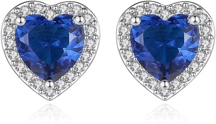 Blue Crystal Cubic Zirconia Cartilage Stud Earrings for Women Dainty Love Hearts Rhinestone Tiny Studs Earrings Minimalist Hypoallergenic Earrings