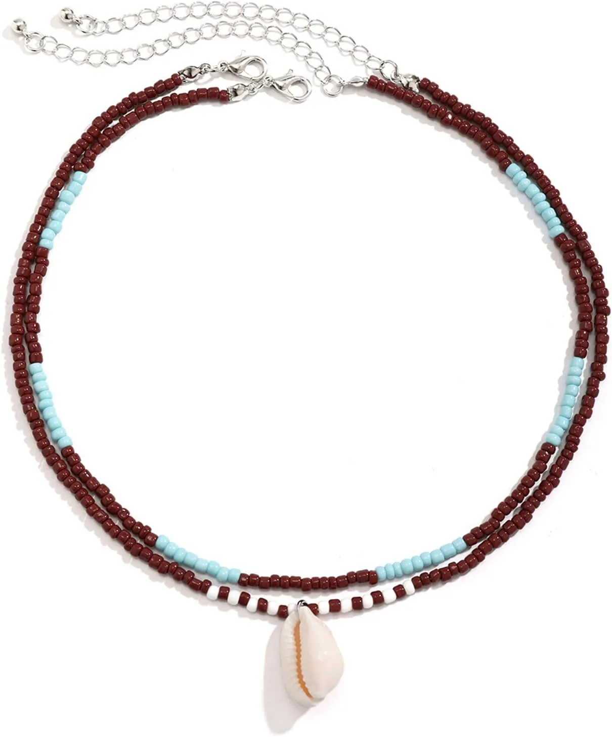 Bohemian Beaded Necklaces for Women Handmade Trendy Double Layered Colorful Beads Choker Necklace Cute Ocean Sea Shell Starfish Necklace Adjustable Beach Jewelry