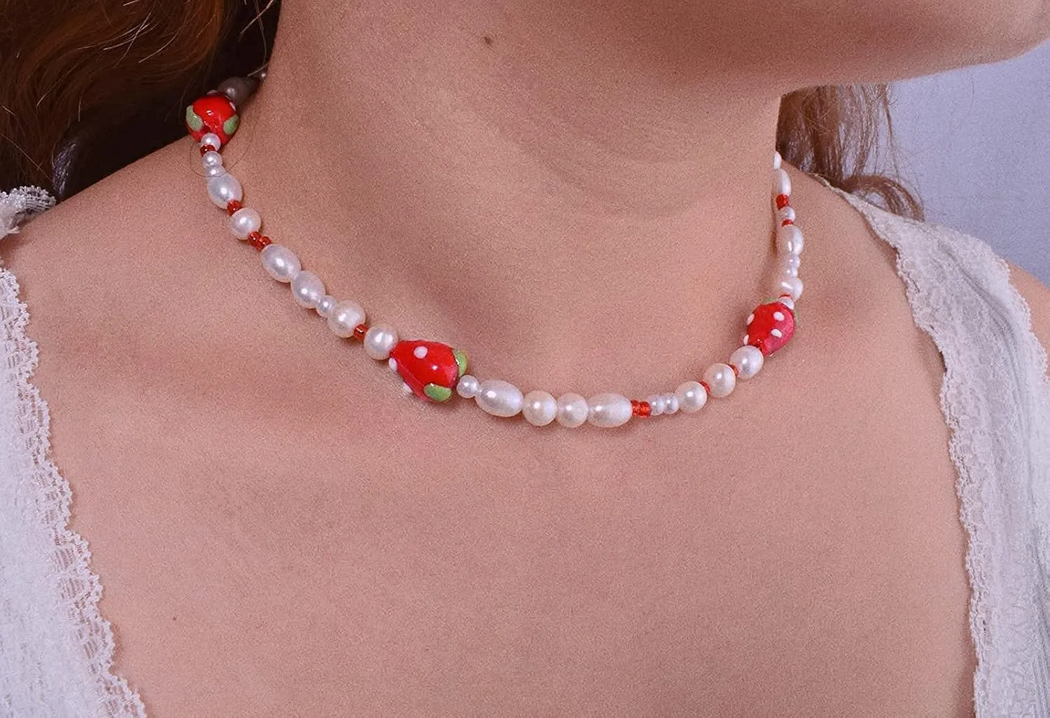 Boho Beaded Necklace for Women, Y2K Natural Pearl Beaded Necklaces Choker Summer Benchy Necklace Natural Bead Necklaces for Teen Girls Handmade Boho Jewelry Birthday Gift