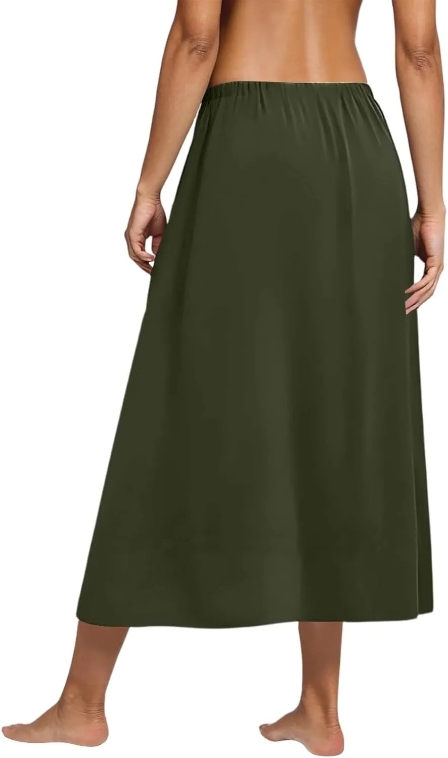 Boho Skirts for Women Summer Casual Flowy Floral Modest High Waisted Pleated Beach A Line Midi Skirts with Pockets
