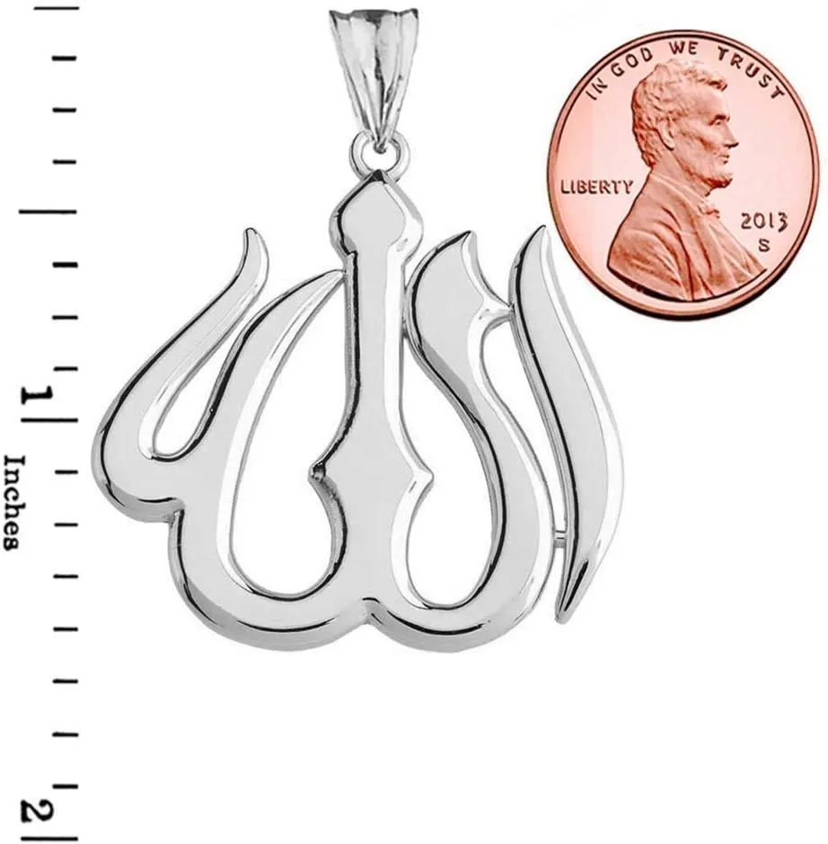 Bold Sterling Silver Allah Charm Pendant Necklace