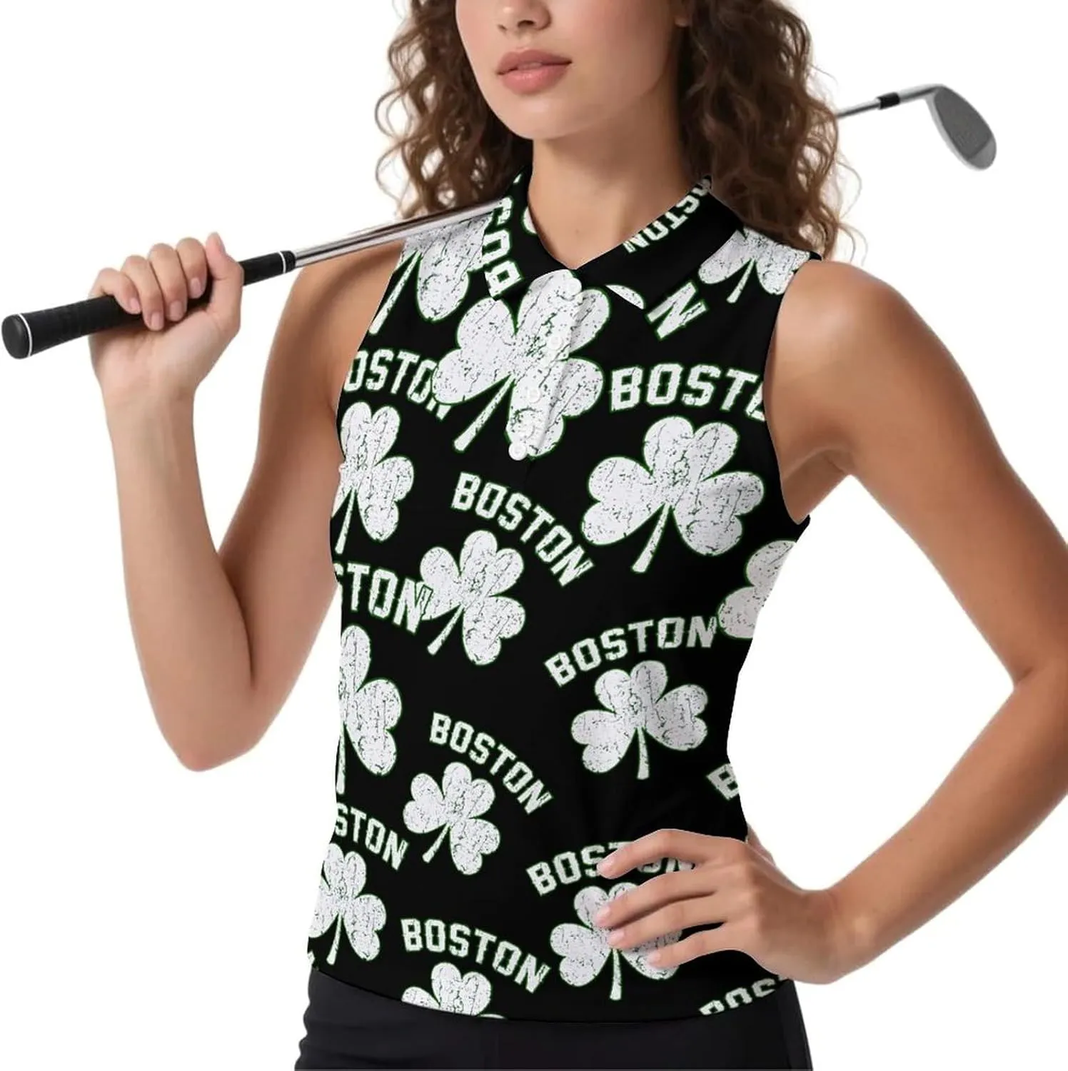 Boston Shamrocks Women's Sleeveless Golf Polo Shirts Athletic Tank Tops