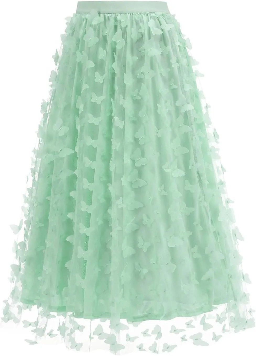 Butterfly Floral Embroidered Women's Skirts - Vintage Tulle Wedding & Prom A-Line Skirts with Elastic Waist Midi Skirt