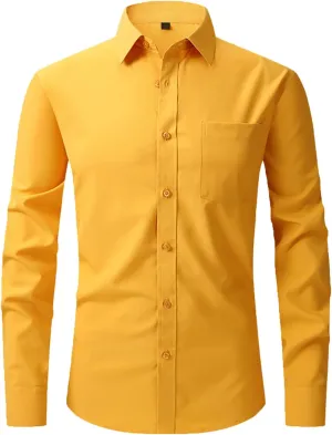 Button Down Shirt Men Solid Wrinkle Resistant Blouse Wrinkle Free Long Sleeve Outfit Casual Summer Beach Top