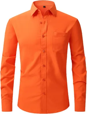 Button Down Shirt Men Solid Wrinkle Resistant Blouse Wrinkle Free Long Sleeve Outfit Casual Summer Beach Top