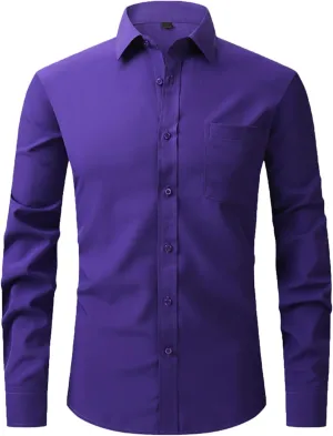Button Down Shirt Men Solid Wrinkle Resistant Blouse Wrinkle Free Long Sleeve Outfit Casual Summer Beach Top