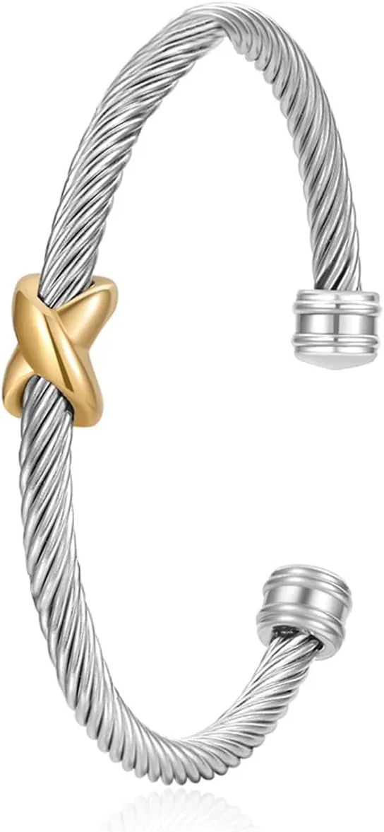 Cable Bracelets for Women Cuff Bracelets Two Tone Bracelets for Women Mixed Metal Bracelet Designer Dupes Gold and Silver Bracelet Designer Jewelry