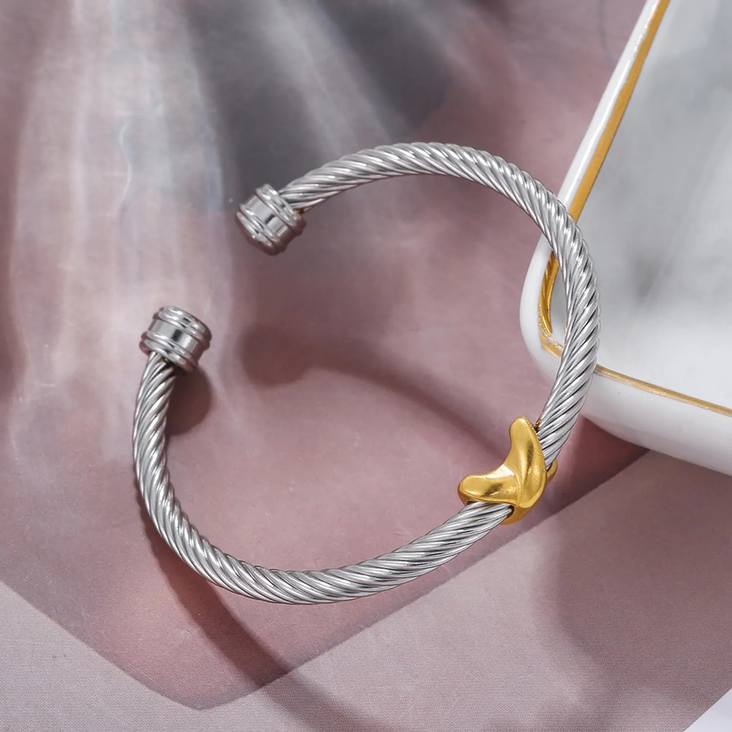 Cable Bracelets for Women Cuff Bracelets Two Tone Bracelets for Women Mixed Metal Bracelet Designer Dupes Gold and Silver Bracelet Designer Jewelry