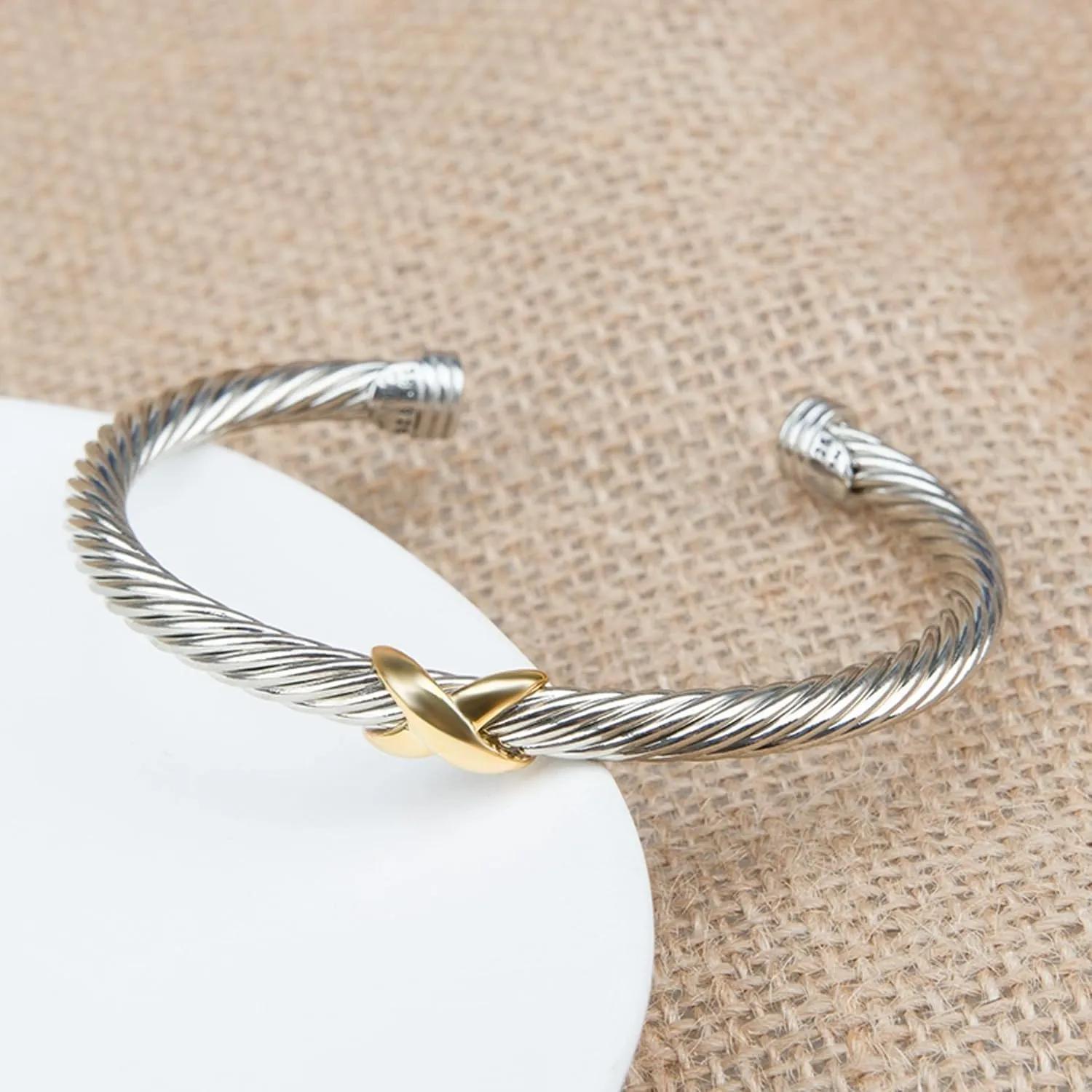 Cable Bracelets for Women Cuff Bracelets Two Tone Bracelets for Women Mixed Metal Bracelet Designer Dupes Gold and Silver Bracelet Designer Jewelry