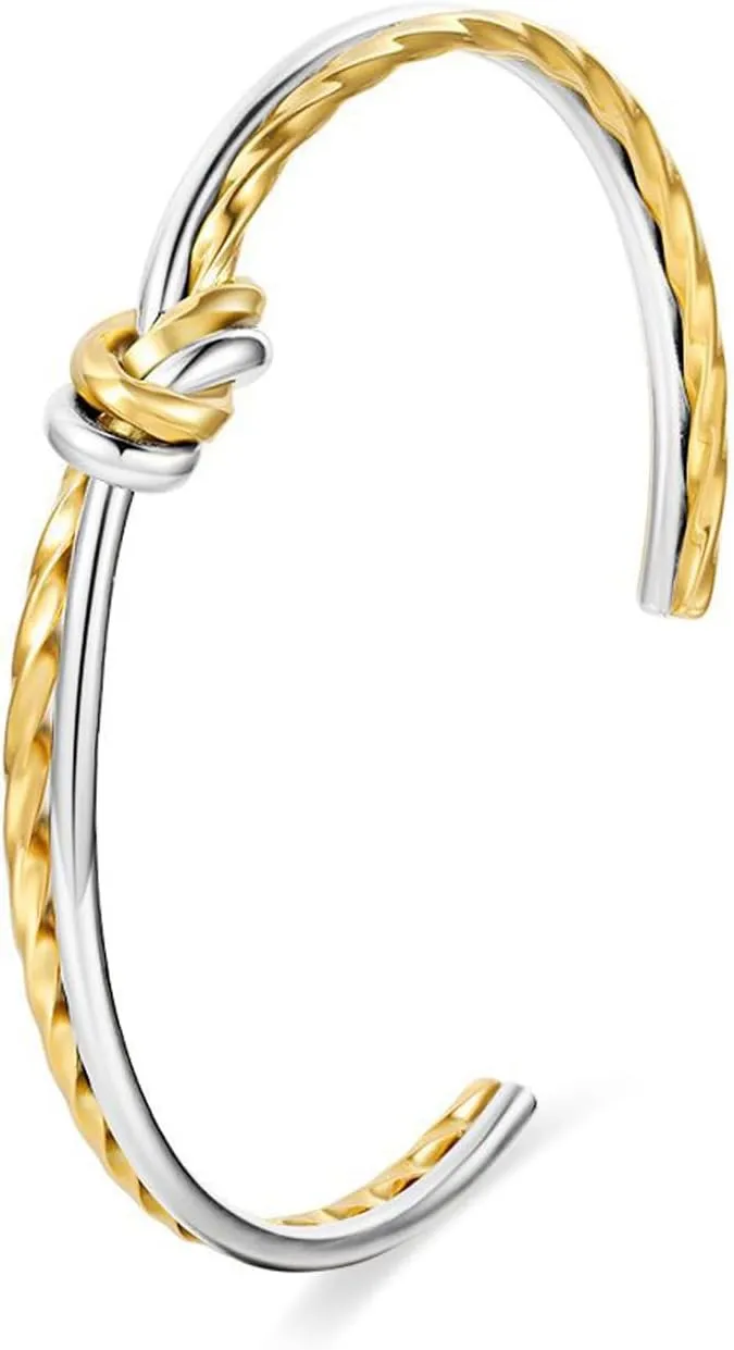 Cable Bracelets for Women Gold Knot Bracelets Two Tone Bracelets for Women Mixed Metal Bracelet Designer Dupes Gold and Silver Bracelet Dainty Gold Bracelet