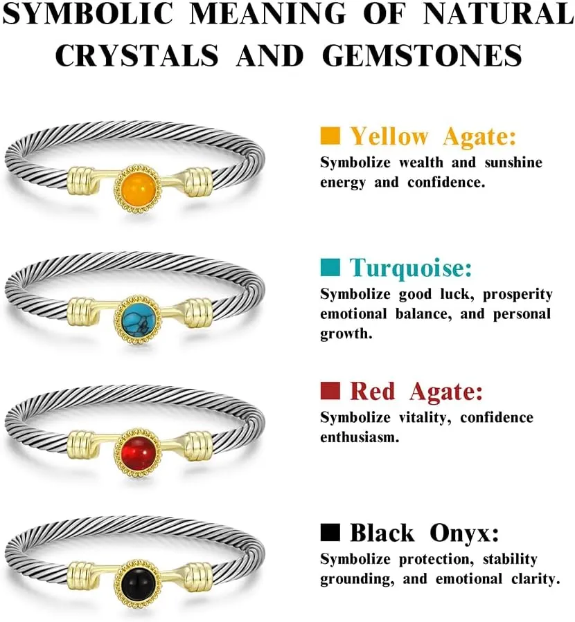 Cable Bracelets for Women Two Tone Cuff Bangle with Turquoise Onyx Hook Clasp Mixed Metal Bracelets Designer Dupes Jewelry for Her