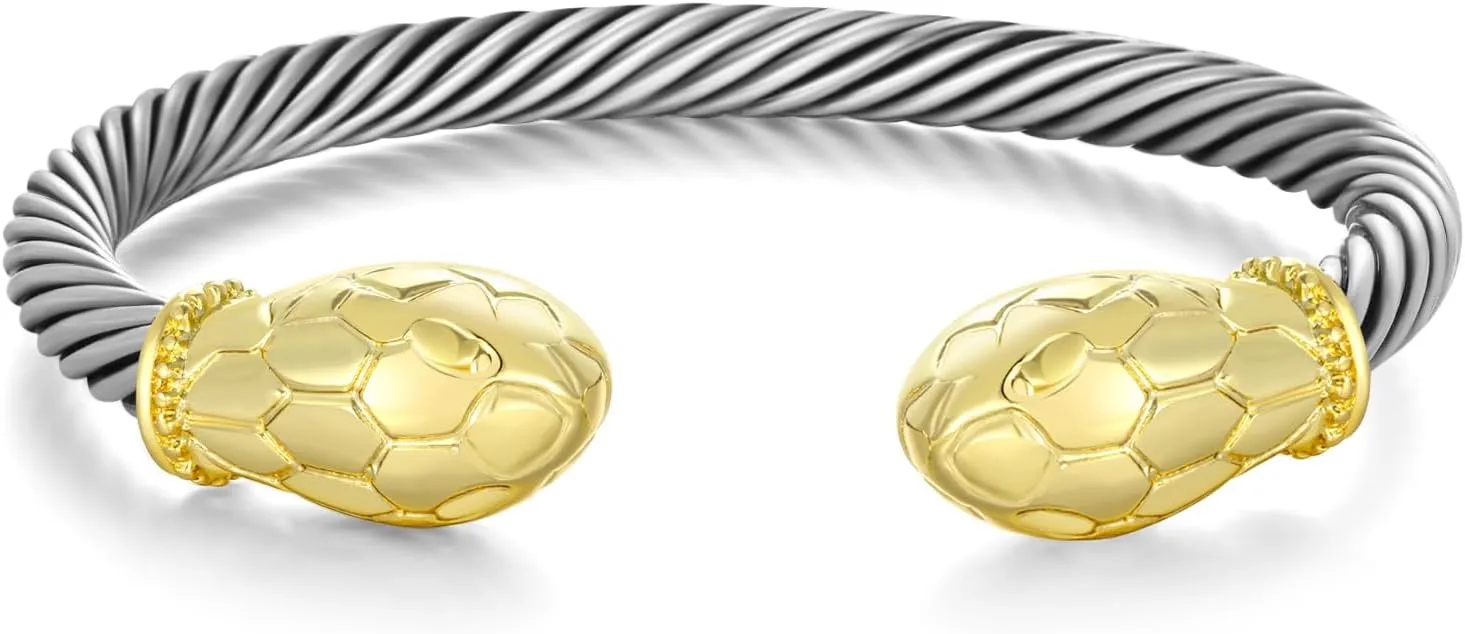 Cable Cuff Bracelets for Women Gold Snake - Silver Cable Wire Bangle Bracelets - Two Tone Twisted Snake Designer Statement Bracelet Jewelry Gift