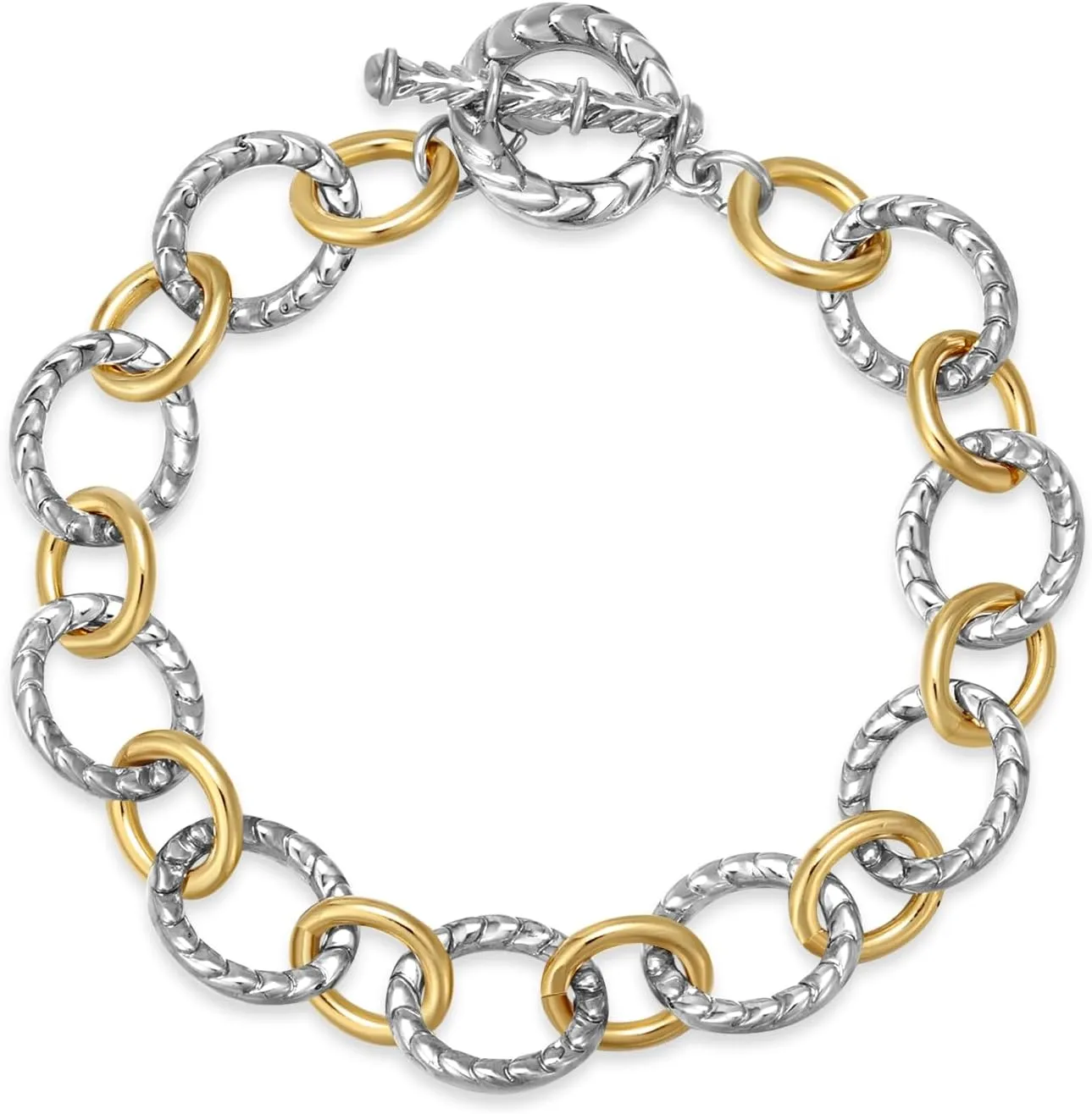 Cable Link Bracelet for Women, Two Tone Circles Chain Bangle Gold and Silver Wire Bracelet Designer Bracelets Jewelry