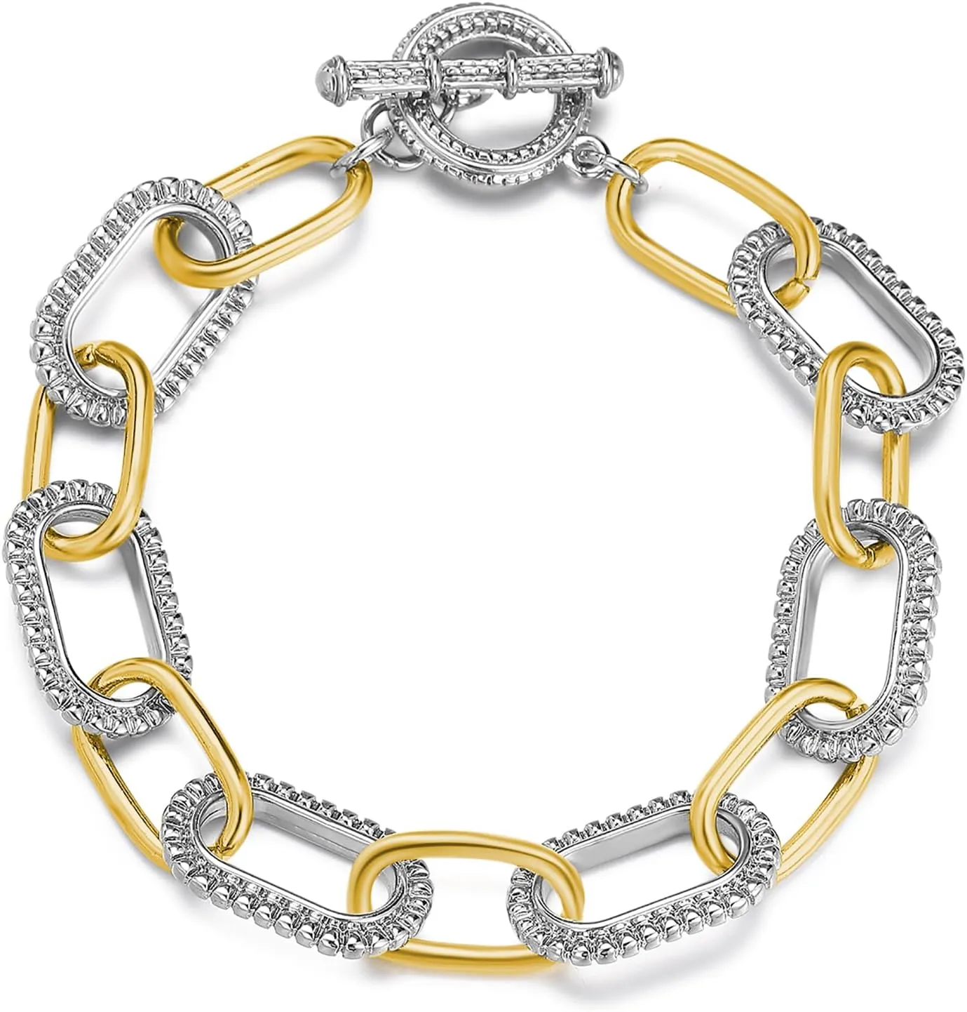 Cable Silver Bracelets for Women - Gold and Silver Bracelet Two Tone Wire Bracelets - Circles Link Bangle Chain Bracelet Designer Jewelry Gift