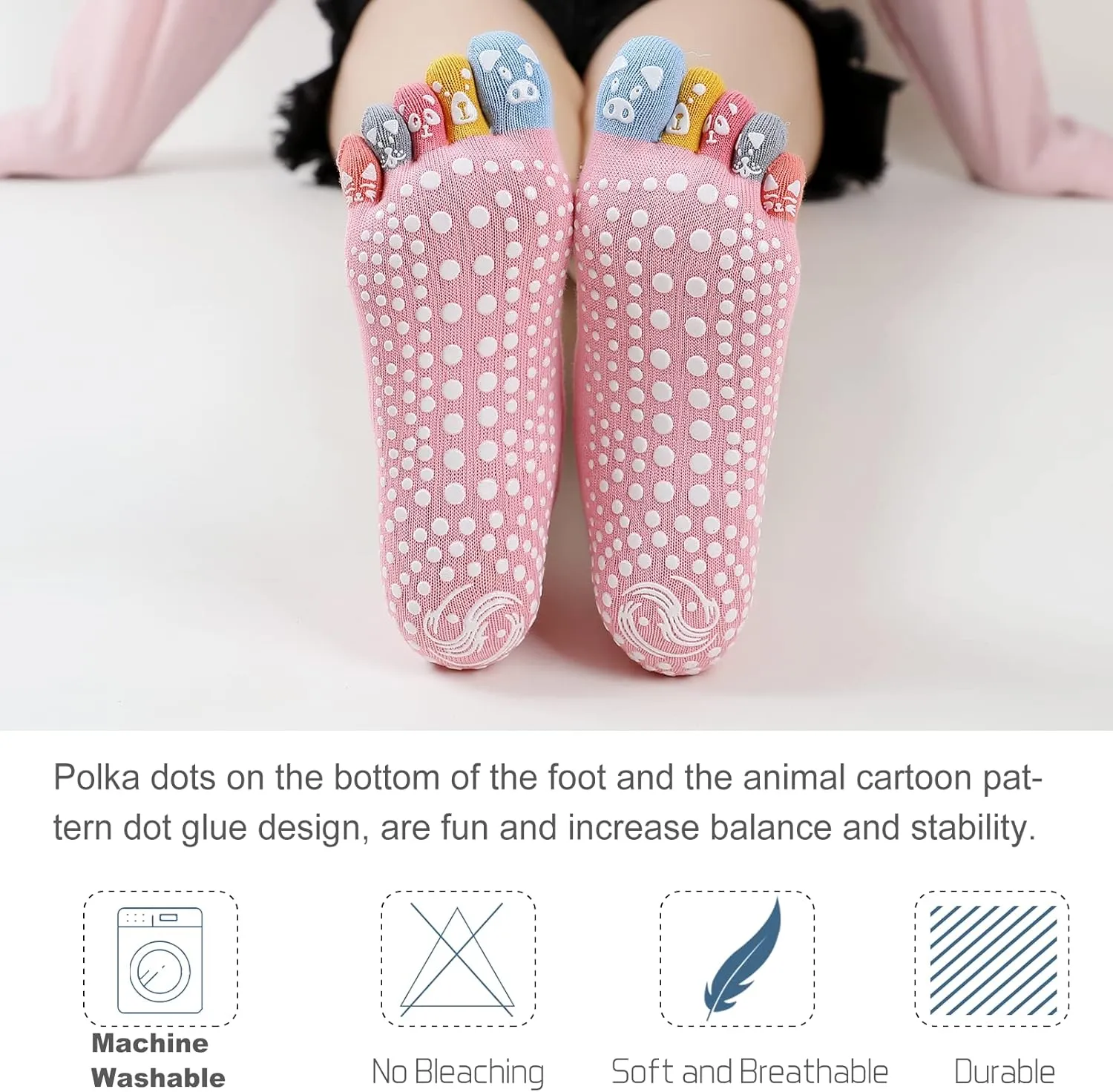 CaiDieNu Yoga Socks for Women, Non Slip Full Toe Socks with Grips for Pilates Barre Dance Ballet Hospital, 3 Pairs