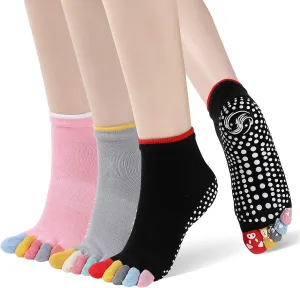 CaiDieNu Yoga Socks for Women, Non Slip Full Toe Socks with Grips for Pilates Barre Dance Ballet Hospital, 3 Pairs