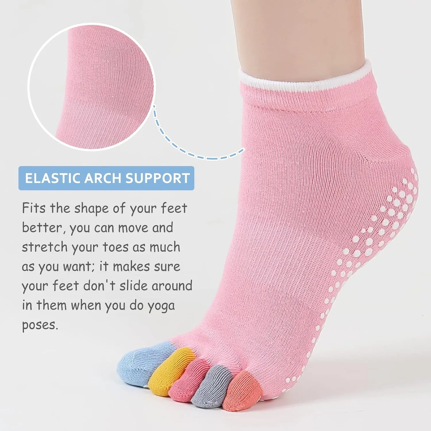 CaiDieNu Yoga Socks for Women, Non Slip Full Toe Socks with Grips for Pilates Barre Dance Ballet Hospital, 3 Pairs