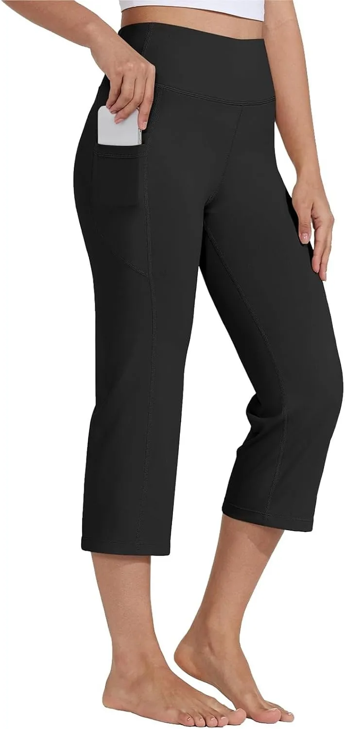 Capri Pants for Women High Waist Workout Legging with Pockets Tummy Control Leggings Crop Straight Yoga Pant