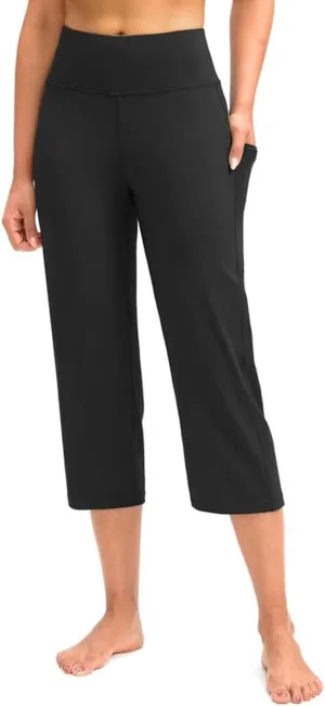 Capri Pants for Women High Waist Workout Legging with Pockets Tummy Control Leggings Crop Straight Yoga Pant
