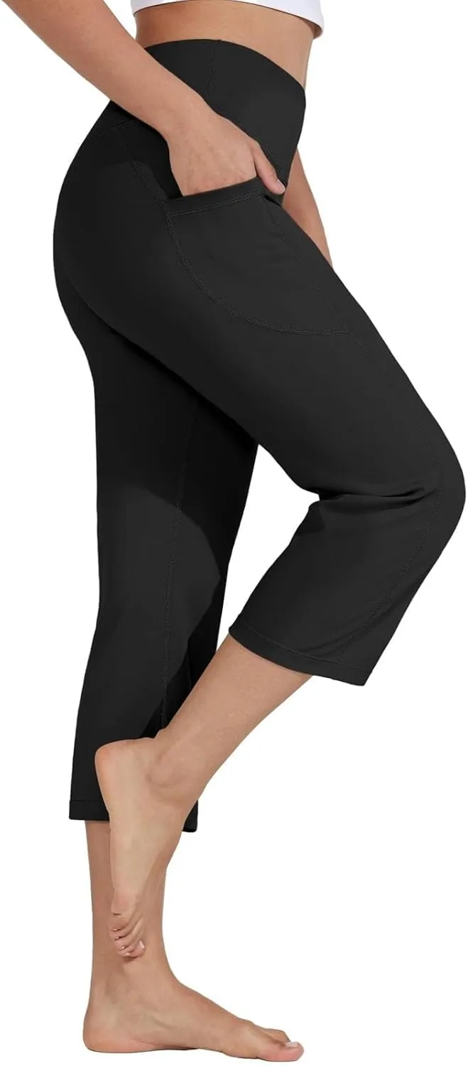 Capri Pants for Women High Waist Workout Legging with Pockets Tummy Control Leggings Crop Straight Yoga Pant