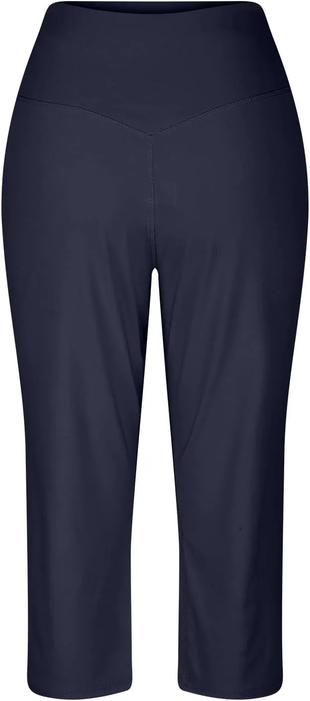 Capri Pants for Women Summer Casual Elastic Waist Wide Leg Cropped Trousers with Pockets Plus Size Tummy Control Yoga Capris