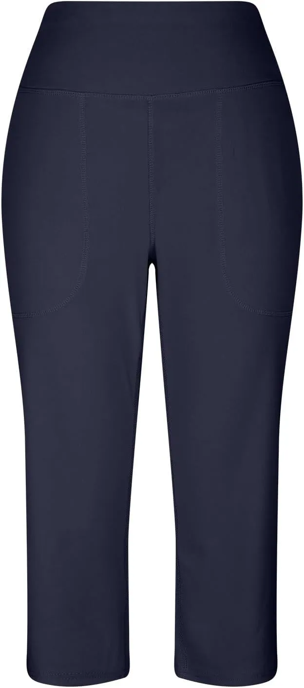 Capri Pants for Women Summer Casual Elastic Waist Wide Leg Cropped Trousers with Pockets Plus Size Tummy Control Yoga Capris