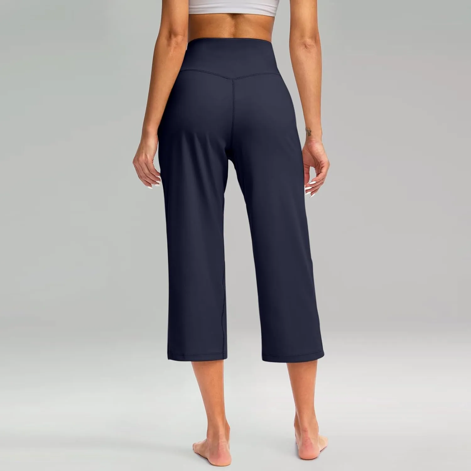 Capri Pants for Women Summer Casual Elastic Waist Wide Leg Cropped Trousers with Pockets Plus Size Tummy Control Yoga Capris