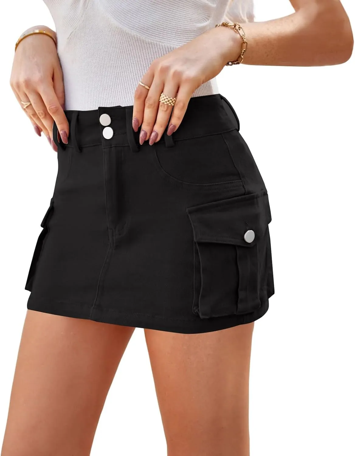 Cargo Skirts for Women Button High Waisted Mini Bodycon Skirt Y2k Summer Cowgirl Jean Skort Multi Pockets Streetwear